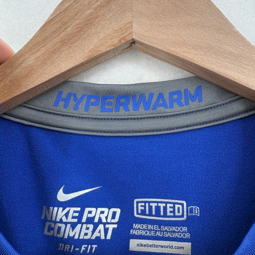 Nike Pro Combat Hyperwarm Shirt Mens Large Blue Dri-FIT Fitted Long Sleeve Gym - Picture 4 of 13